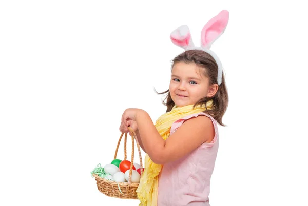 Dziecko Jajami Wielkanocnymi Izolowane Białym Tle — Zdjęcie stockowe