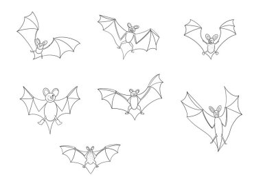 Beyaz arkaplanda izole edilmiş cadılar bayramı için yarasa tasviri taslak koleksiyonu