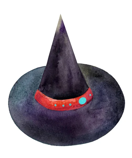 Suluboya resimli siyah cadı şapkası beyaz arkaplanda izole edildi