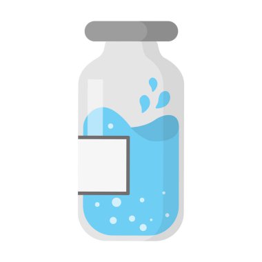 Aşı ya da ilaç içeren vektör karikatür kavanozu. Dişçi konsepti.