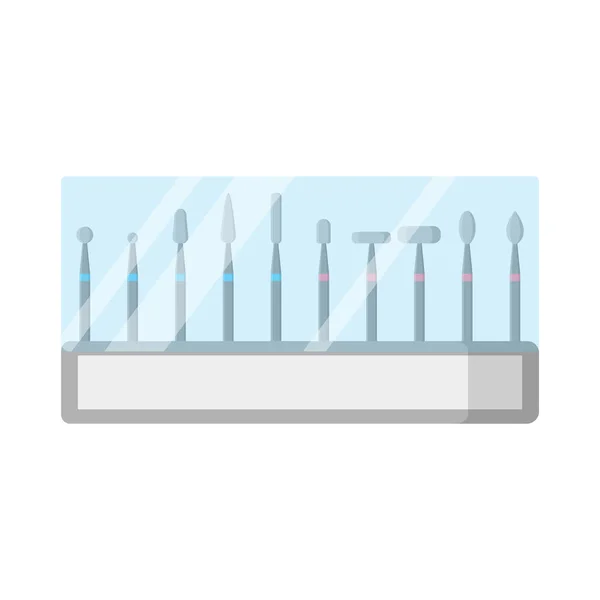 Caixa Desenho Animado Vetorial Com Conjunto Brocas Dentárias Conceito Odontológico — Vetor de Stock