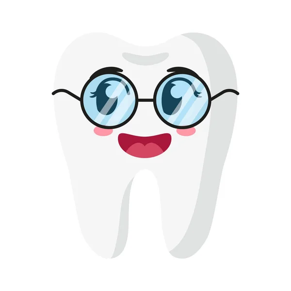 Dibujos Animados Vectorial Lindos Personajes Diente Con Gafas Concepto Dental — Archivo Imágenes Vectoriales