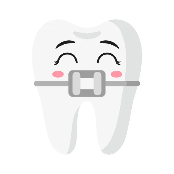 Vector Cartoon Cute Characters Braced Tooth Children Dental Concept — Stock Vector