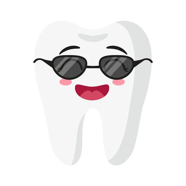 Vector Cartoon Cute Characters Tooth Sunglasses Children Dental Concept — Stock Vector