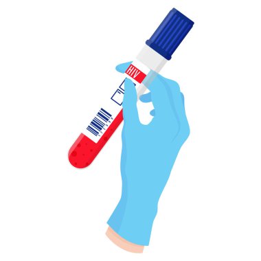 Vektör karikatür doktorları ellerinde kan olan mavi eldiven verdiler. AIDS ve HIV kampanyası.