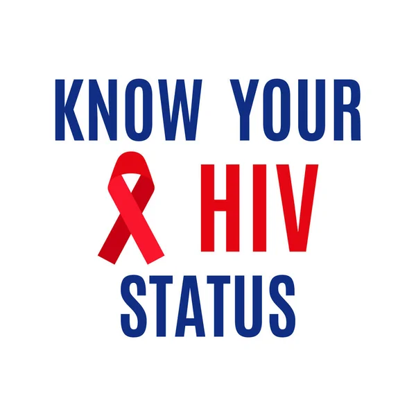 Vektör harfleri ya da yazı etiketi. HIV durumunu bil. Kırmızı kurdele - tıbbi sembol
