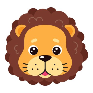 Küçük şirin aslan yavrusu surat. Vahşi yaşam hayvan kralı. Vektör karikatürü izole edildi.