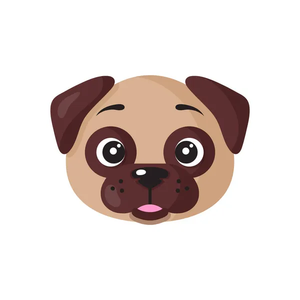 Pug soyunun vektör köpek yüzü. Yavru köpek, evcil hayvan tasarım elementi.
