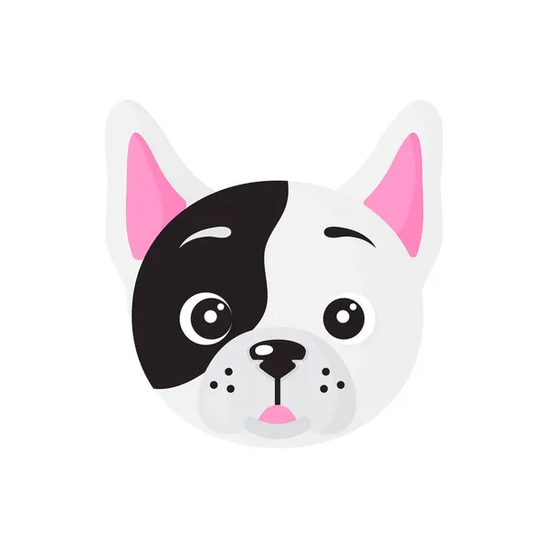 法国斗牛犬的矢量卡通狗脸 宠物设计元素 — 图库矢量图片