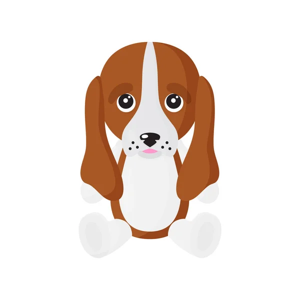 Vector Desenho Animado Sentado Cão Raça Basset Hound Filhote Cachorro — Vetor de Stock