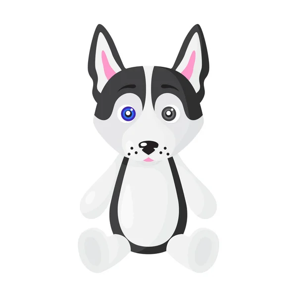 Vector Cartoon Sitting Dog Siberian Husky Breed Puppy Pets Design — Stock Vector