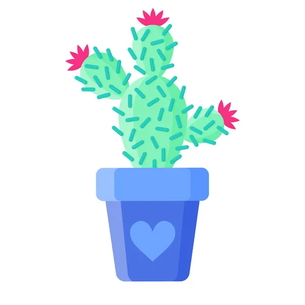 Vaso Fiori Blu Con Cactus Succulento Con Fiori Elementi Naturali — Vettoriale Stock