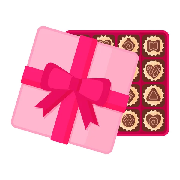 Открытая Квадратная Розовая Коробка Шоколадного Десерта Свечи Ледяной Глазурью Дню — стоковый вектор