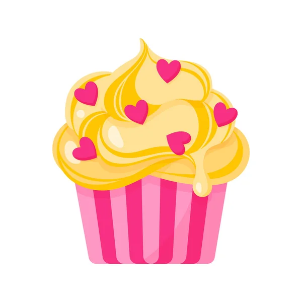 Cupcake Muffin Com Creme Amarelo Corações Doces Saudáveis Sem Açúcar —  Vetores de Stock