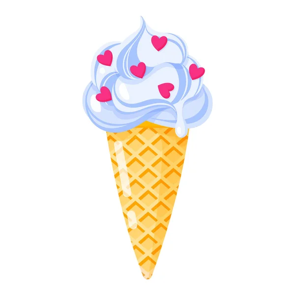 Blue Ice Cream Cone Sundae Hearts Summer Healthy Sweetness — Stock Vector