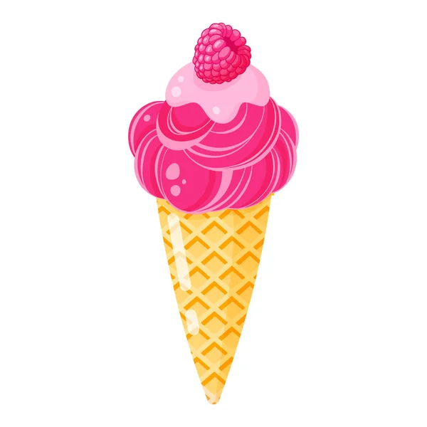 Cone Sorvete Rosa Sundae Com Framboesa Doçura Saudável Verão —  Vetores de Stock