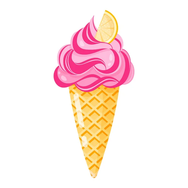 Rózsaszín Jégkrém Tölcsér Vagy Fagylalt Citrommal Nyári Egészséges Édesség — Stock Vector
