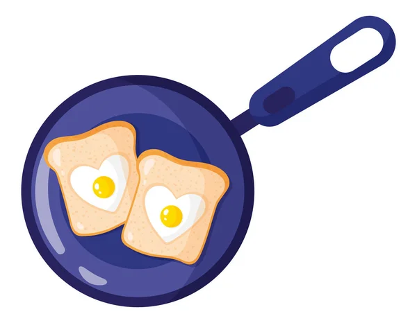 Frühstück Einer Pfanne Omelett Und Zwei Toasts Valentinstag Oder Hochzeit — Stockvektor