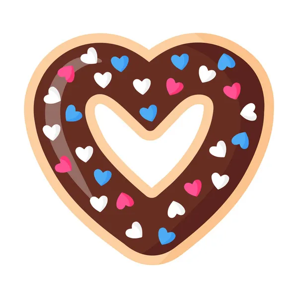 Donut Chocolate Forma Corazón Del Día San Valentín Con Glaseado — Archivo Imágenes Vectoriales