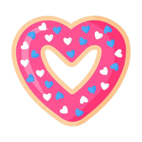 Donut Rose Forme Coeur Saint Valentin Avec Glaçage Coeurs Illustration — Image vectorielle