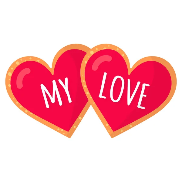 Μελόψωμο Δύο Καρδιές Μπισκότο Την Επιγραφή Αγάπη Μου Για Την — Διανυσματικό Αρχείο