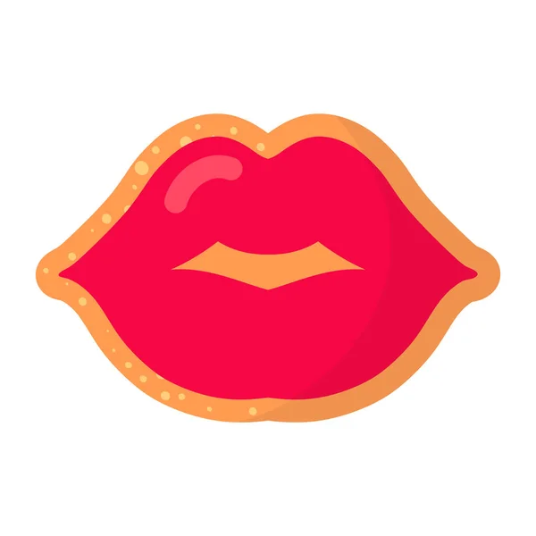 Galleta Labios Beso Jengibre Con Glaseado Para Día San Valentín — Vector de stock