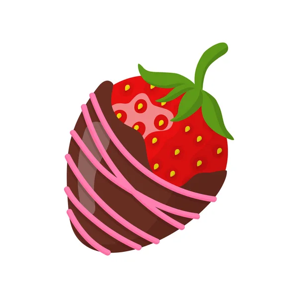 Glazed Ripe Strawberry Pink Milk Chocolate Valentine Day Wedding — Stock Vector