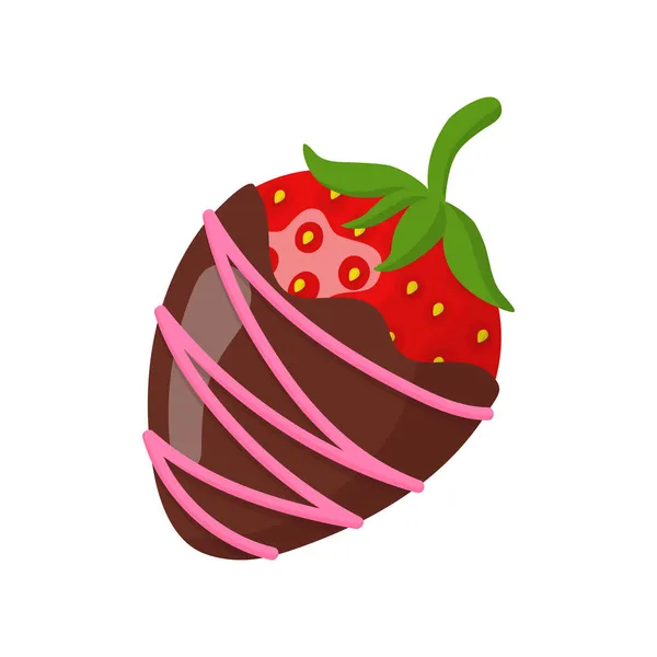 Fresa Fresca Glaseada Rosa Chocolate Con Leche Para San Valentín — Vector de stock