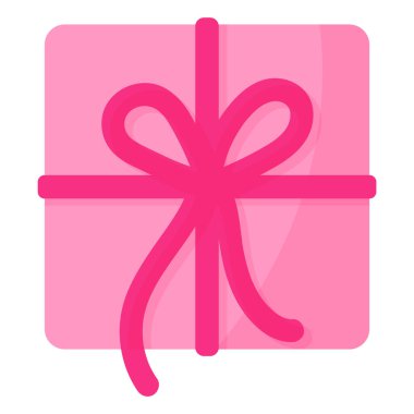 Kare bir kutuda kurdele ve fiyonkla hediye ya da sürpriz. Düğün ve sevgililer günü konsepti. Vektör karikatürü izole edildi.