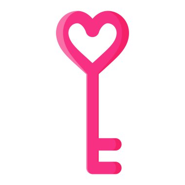 Kalp şeklinde bir anahtar var. Düğün ve sevgililer günü konsepti. Vektör karikatürü izole edildi.