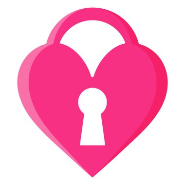 Kalp şeklinde kilitle kendini. Düğün ve sevgililer günü konsepti. Vektör karikatürü izole edildi.