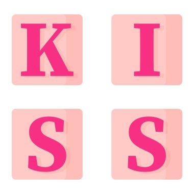 Öpücük kelimesiyle Scrabble masası oyunu. Düğün ve sevgililer günü konsepti. Vektör karikatürü izole edildi.