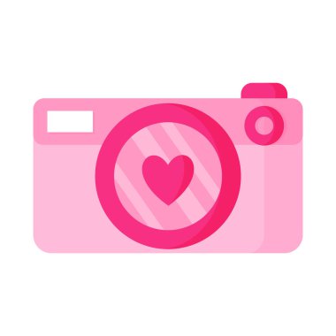 Kalbi olan bir kamera. Düğün ve sevgililer günü konsepti. Vektör karikatürü izole edildi.