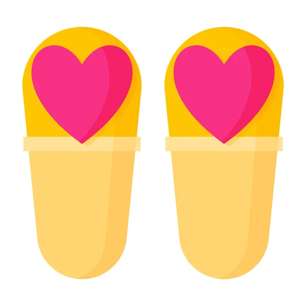 心臓とホームスリッパ 結婚式とバレンタインデーのコンセプト ベクトル漫画分離イラスト — ストックベクタ