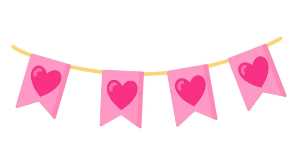 Festive Garland Flags Hearts Wedding Valentine Day Concept Vector Cartoon — Stock Vector