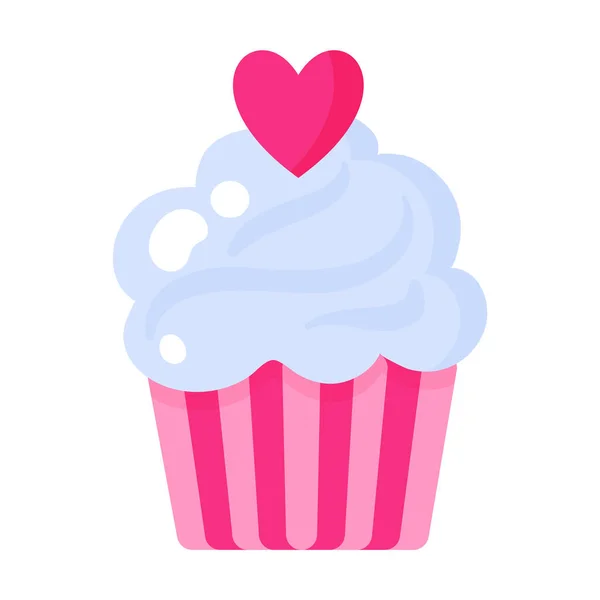 クリームとハートのカップケーキやマフィン 結婚式とバレンタインデーのコンセプト ベクトル漫画分離イラスト — ストックベクタ