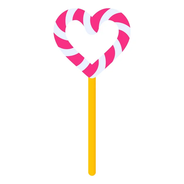 Heart Shaped Striped Lollipop Wedding Valentine Day Concept Vector Cartoon — Stock Vector