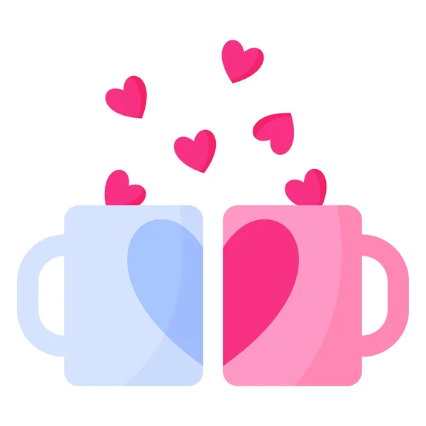Dwie Filiżanki Herbaty Sercem Dla Pary Koncepcja Ślubów Walentynek Ilustracja — Wektor stockowy