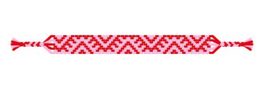 Vector multicolored handmade hippie friendship bracelet of pink and red threads. Macrame normal pattern. clipart
