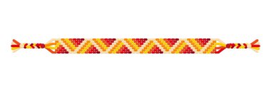 Vector multicolored handmade hippie friendship bracelet of red, orange and yellow threads. Macrame normal pattern. clipart