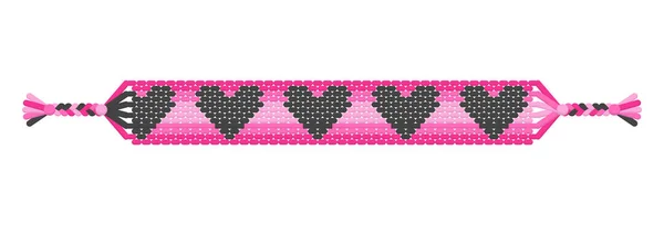 Pulsera Amistad Hippie Hecha Mano Vector Boho Hilos Negros Rosados — Vector de stock