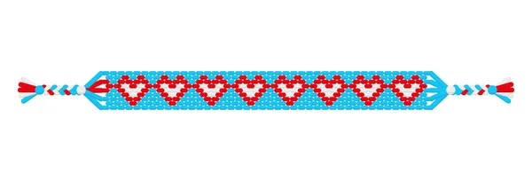 病媒爱用蓝色 白色和红色线的手工制作的嬉皮士友谊手镯 情人节和自由恋爱 — 图库矢量图片