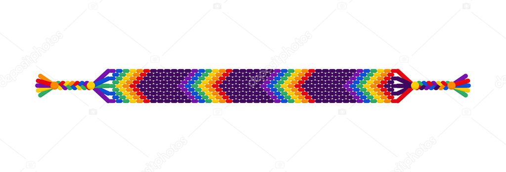 Vector rainbow lgbt handmade hippie friendship hand bracelet of threads. Macrame normal pattern. Pride parade, LGBT and free love.