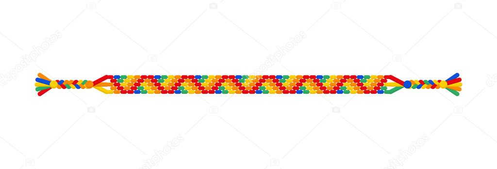 Vector rainbow lgbt triangle hippie friendship bracelet of threads. Macrame normal pattern. Pride parade, LGBT and free love.