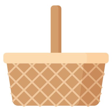 Vektör çizgi film hasır piknik sepeti. Çevre kavramını önemsemek. Çevre gıda alışverişi.