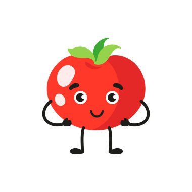 Vektör çizgi film neşeli sevimli domates karakteri. Çocuk konsepti.