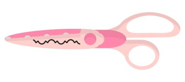 Vektör karikatür pembe dekoratif kenar makas. Okula geri dön..