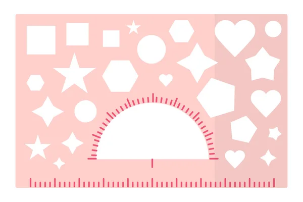 Vector Cartoon Pink Rectangular Pattern Ruler Protractor Different Figures Back — Stock Vector