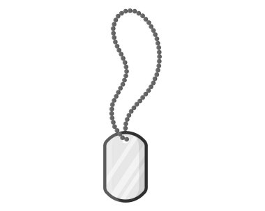 Boş metal askeri rozet ya da isim ve kan grubunu belirlemek için zincirli asker kolyesi. Ordu, asker ve savaş için askeri bir kavram. Vektör karikatürü izole edildi.