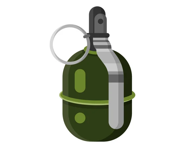 一次性作战未爆炸的绿色军事金属手榴弹别针 恐怖主义概念和对士兵使用军事武器的战争 矢量漫画孤立的例证 — 图库矢量图片